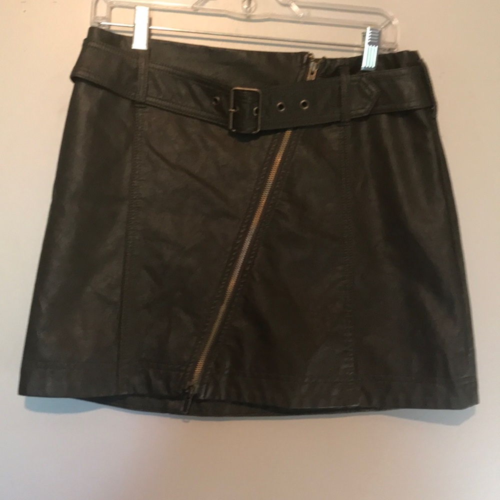 Free People khaki green faux leather mini skirt